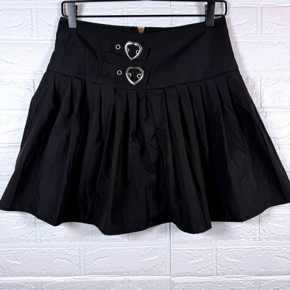 Pleated Skirt Kids Large Black Heart Buckle Gothic Mini Skirt
